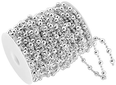 Faux Pearl String, Perlen Kronleuchter Kette 20 mt Künstliche Faux Kronleuchterkette Perle String für Weihnachtsbaum Hochzeit Vorhang Kostüm Ausstellung Valentinstag DIY Wohnkultur(Silber)