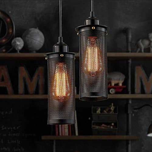 2 Vintage Pendelleuchte Loft Industrial stil Schwarz Retro Metall Eisenkäfig Design Hängelampe, Hängeleuchte Rustikal Esszimmer Esstisch Küchen Büro Cafe Bar Beleuchtung Kronleuchter Höhenverstellbar