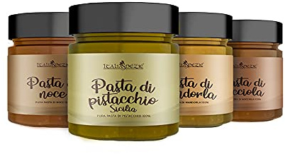 Creme Spalmabili 100% Confezione da 4 pezzi - Pasta di Pistacchio, Noce, Mandorla, Nocciole, Creme di frutta secca 100% senza additivi - Italia Spezie