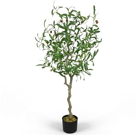 Decovego Künstlicher Olivenbaum, naturtreue Optik, Kunstpflanze, 125 cm, für Innenbereich, pflegeleicht & allergikerfreundlich
