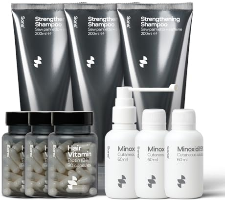 Sons Minoxidil 5%, Haarwachstum Shampoo & Biotin für Männer bei Haarausfall | Klinisch Bewährt, Ergebnisse nach 3 Monaten, Shampoo mit Koffein & Sägepalme, Zitrusduft, 3-Monats-Vorrat.