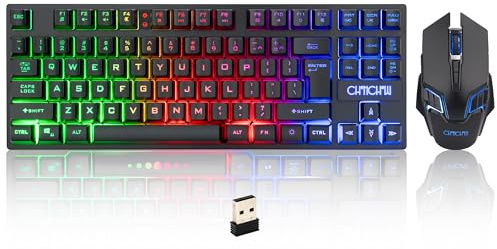 CHONCHOW Kabellose Gaming-Tastatur und Maus-Kombination, wiederaufladbare 87-Tasten-LED-Tastatur, Hintergrundbeleuchtung, kabellose Gaming-Maus und Tastatur für Xbox PS4 PS4 PC Laptop