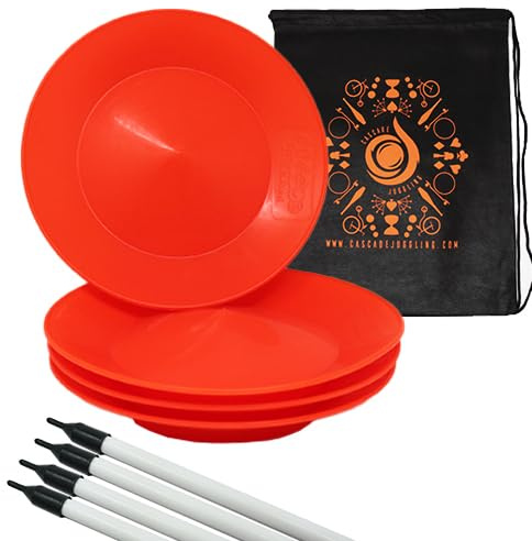 Juego de 4 platos giratorios y palitos Flexi para niños, incluye bolsa de transporte en cascada (naranja)