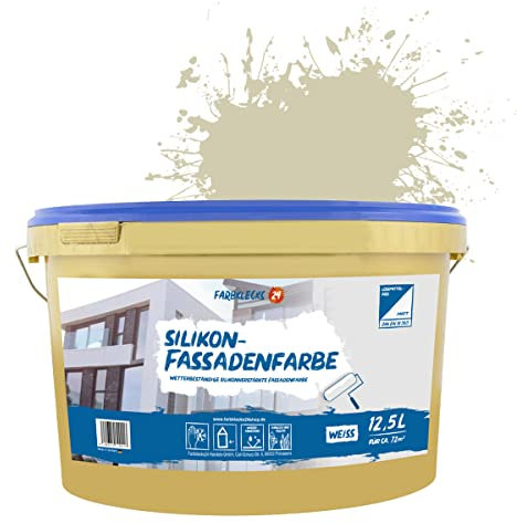 Farbklecks24 Silikon-Fassadenfarbe Color (versch. Größen/Farben) hohe Deckkraft, Wetterschutz, schmutzabweisend (12,5L, Beige 1-2)