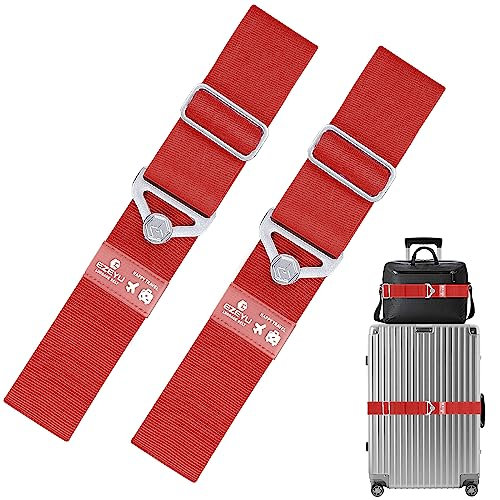 2 Stück Elastisch Koffergurt Set, Einstellbar Kofferband Gurt, Rot 2-in-1-Reisegürtel für Gepäck, Koffergurte Personalisierte Identifikation Verstellbare Rutschfestes Reisezube