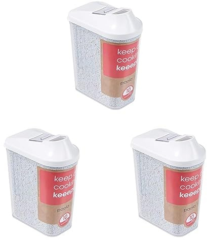 keeeper Schüttdose für Trockenvorräte, Stufenlos verstellbarer Dosierdeckel, BPA-freier Kunststoff, 1 l, 11 x 6,5 x 19 cm, Paola, Weiß (Packung mit 3)
