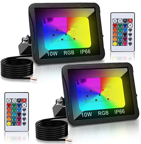 Herrselsam RGB LED Strahler 10W mit Fernbedienung, Dimmbar mit 16 Farben 4 Modi, IP66 Wasserdicht für Party, Garten, Stimmungslicht (2 Stück)