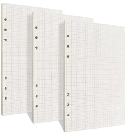 A5 Nachfüllpapier, 135 Blätter A5 Papier 6 Löcher Nachfülleinlagen Loose Notizpapier, Ordnerfüllpapier Grid Paper 100GSM Dickes Nachfüllpapier für Notizbuch Tagbuch Skizze Malerei (Quadratisch)