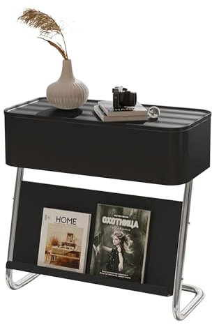 Beistelltisch Mit Schublade, Beistelltisch Metall, Kleiner Beistelltisch, Nachttisch, Sofatisch, Beistelltisch Mit Drehbarer Schreibtischplatte (Color : Negro)