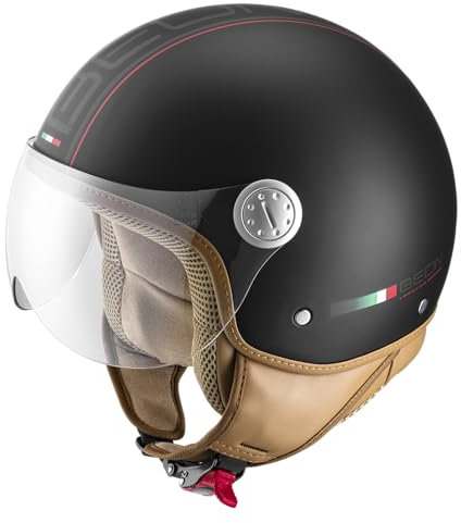 BeON Design Luxus – Geeignet als Mofa, Moped, Motorrad, Rollerhelm – Retro-Jet-Helm mit Visier – Erwachsene – Gratis Helmtasche