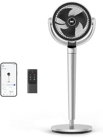 Dreo Smart Fan for Bedroom, 110ft Pedestal Fan with DC Motor, 150°+120° Omni-Directional Oscillation, Quiet Floor Fan with Smart Control, 9 Speeds, 6 Modes, 43'' Inches, 12H Timer, Wi-Fi/Voice/Alexa