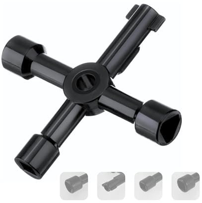 IBRIQO® Llave Universal Multifuncional de 4 Puntas - Negro | Multiusos para Contador Agua, Armario Eléctrico, Gas, Válvulas y Ascensor