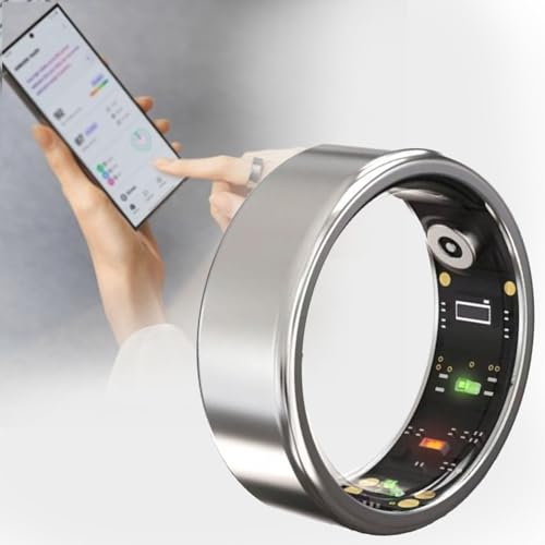 SACLMD Anello Intelligente per la Salute,contapassi con App,Anello Intelligente per Il Fitness,Anello Intelligente per la Salute,per la frequenza cardiaca,l'ossigeno nel Sangue,Silver-7
