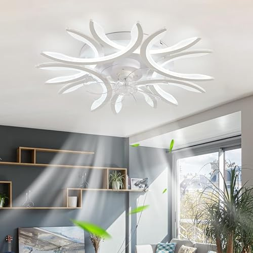 NVZHIDAI LED Lustre Ventilateur de Plafond Chambre Télécommande Silencieux Plafonnier avec Ventilateur Dimmable Réversible 6 Vitesses Lumiere Ventilateur Plafond Smart DC Grande Moderne, Blanc||A