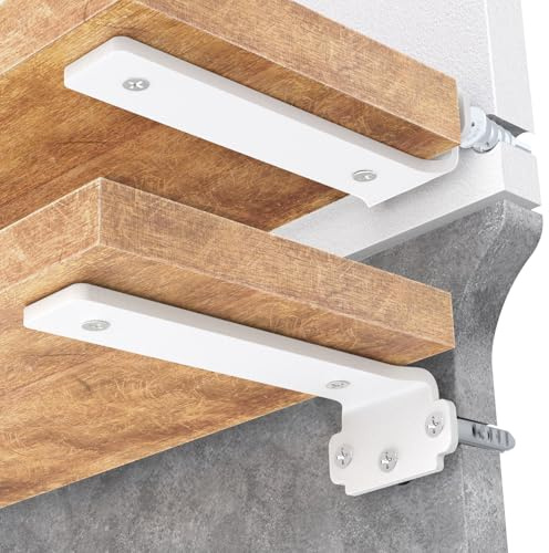 WELDUN Lot de 8 supports d'étagère flottants de 25 cm, supports d'étagère robustes pour étagères, supports de support d'étagère murale en métal blanc, capacité de charge de 75 kg