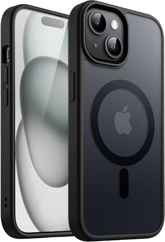 Cover Magnetica Compatibile con iPhone 15-6,1 Pollici Compatibile con MagSafe, Custodia Protettiva Resistente Opaca Sottile Antiurto (Nero, Trasparente)