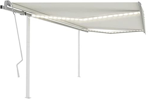 Bulliing Gelenkarmmarkise Einziehbar mit LED Sonnenmarkise Balkon Einziehbare Markise Gelenkarmmarkise Balkonmarkise 4x3,5 m Cremeweiß
