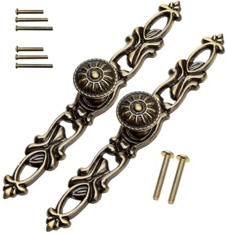 dophee 2Pcs Vintage Style Pulls Handles, Antique Bronze Cabinet Knobs for Furniture Drawer Dresser Closet Wardrobe Cupboard Kitchen Cabinet Door with Screw, 5.98x0.94x0.87