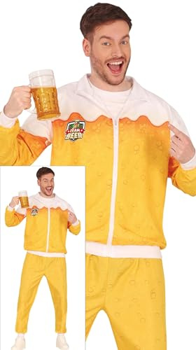 FIESTAS GUIRCA Team Beer Trainingsanzug Karneval Kostüm Herren – Lustiges Herrenkostüm JGA 80er Jahre – Alkohol Bier Jogginganzug Junggesellenabschied Herren Kostüm Karneval Fasching Größe L
