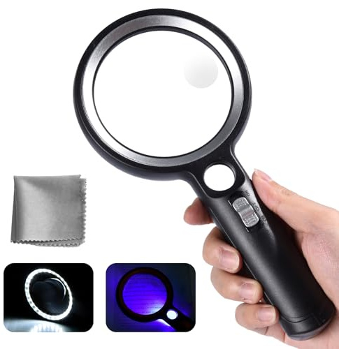 Loupe de Lecture avec 30 lumières LED, 30X 45X 60X Grossissante avec Lumière 2 Modes D'éclairage, Loupe Eclairante pour Lecture, Bijoux, Seniors, Malvoyant, Observation et Travaux Manuels
