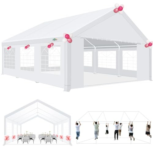 COBIZI Pavillon 6x6m, Partyzelt 6x6m Wasserdicht Stabil, mit PE-Plane inkl, Erdnägel und Seile, Metall Gartenzelt, UV-Schutz 50+ Luxus Hochzeitszelt Festzelt, Weißes Zelt