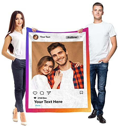 Ferocity Personalisierte Foto Decke mit Eigenem Foto und Text 150x200 cm Sofadecke; Super Weiche Extra Gemütliche Kuscheldecke für die Familie Freunde Geschwister Lustiges Geschenk; Insta [081]