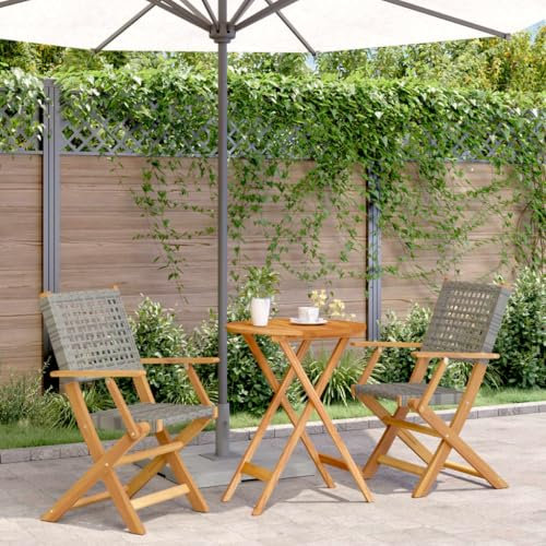 Somanki 3-TLG. Bistro-Set Grau Poly Rattan und Massivholz, Balkonmöbel, Balkon Möbel, Balkon Sitzgruppe, Gartenmöbel, Sitzecke Garten, Balkonset, Terrassen Möbel - 3281791