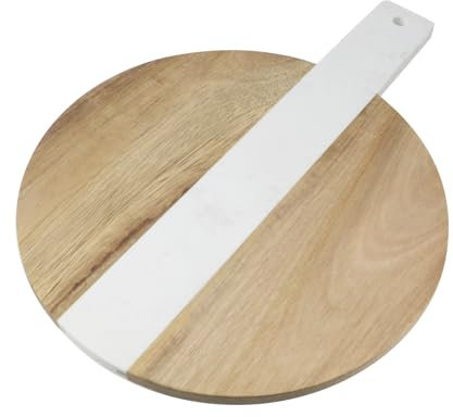 Nicerity Cutting Board with Marble and Natural Wood White Marble and Wood Charcuterie Board Cheese Board With Handle Serving （Type-2）
