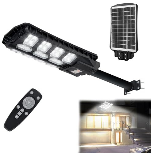 YRHome 500W Solar Straßenlampe Straßenlaterne Wegeleuchte Solarlampen für Außen mit Motion Sensor & Lichtsteuerung IP65,15000 Wasserdicht 8500K 1344 LED mit Fernbedienung für Garten Veranda Park