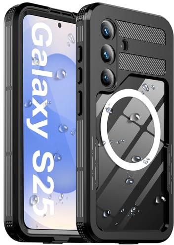 Ezanmull for Samsung Galaxy S25 Waterproof Case, with Built-in Screen Protector [Fit for Magsafe] Dustproof Shockproof Full Body Underwater Phone Case for Samsung Galaxy S25 5G 6.2- Black