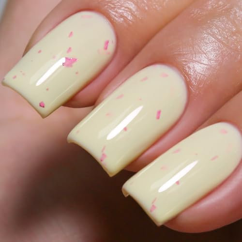 Ozzeal Pastel Gel Polish,15ML Light Yellow Flake Glitter Gel Nail Polish Macaron Spring Summer LED UV Speckled Sparkle Art Starter Manicure Salon Nail