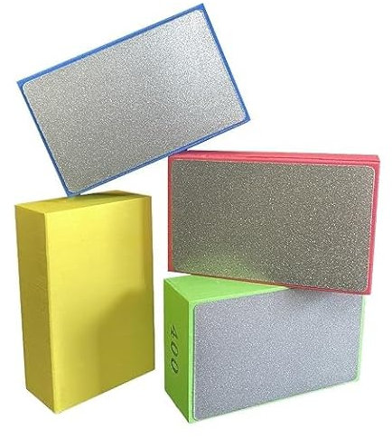 BRIOTA 4pcs Diamond Polishing Pads, Sanding Blocks, Tile File, Hand Polishing Pad for Porcelain, Concrete, Stone, Granite, Marble, Ceramic Grinding and Trimming 60#, 100#, 200#, 400#