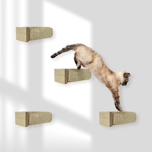 Rohrschneider Katzentreppe für Katzenwand, Natur, Sisalseil (4er Set)