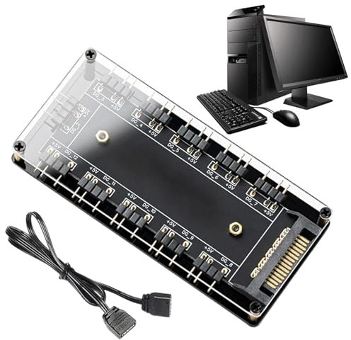 Fan Hub, ARGB Controller, 10 In 1 Desktop Game Chassis Lighting, Pc Case Fan Hub, RGB Lighting Controller for Computers, Led Strips, Indoor, Outdoor, Desktop, Black Color