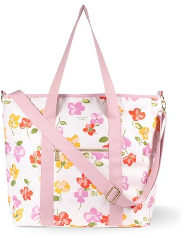 kate spade new york Large Capacity Insulated Cooler Tote Bag, Soft Sided Portable Beach Cooler for Women with Shoulder Strap, Spring Pansies, Spring Pansies, One Size