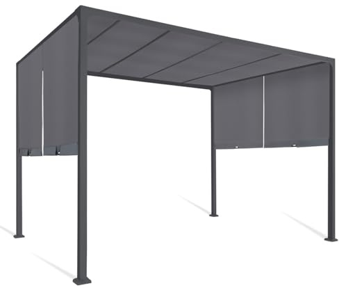 IDMarket – Pergola deslizante 2 caras, 3 x 3 m, mirador de jardín, lona gris antracita