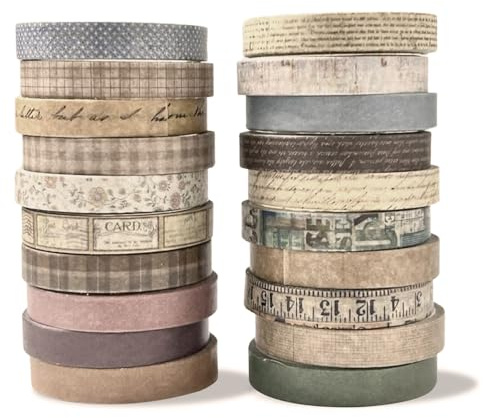 20 rotoli di nastro washi | nastro per scrapbooking | nastro washi per scrapbooking | nastro decorativo | accessori per scrapbooking | forniture per scrapbooking | Nastro adesivo colorato (vintage)