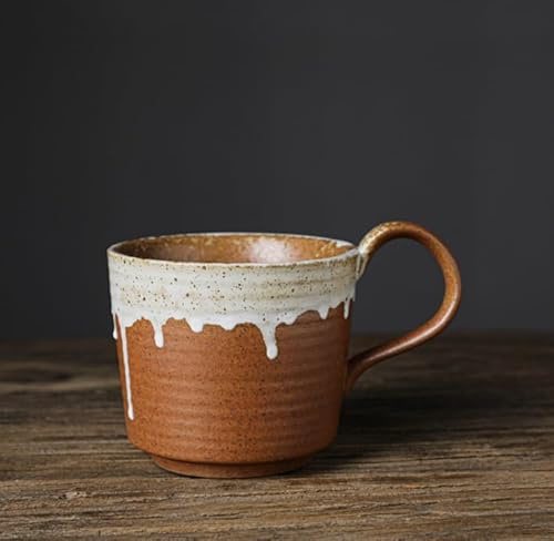 Gohobi handgjord stengods stor mugg – japansk keramisk kaffekopp i vintagestil – hantverkare handglaserad keramik (orange/snö)