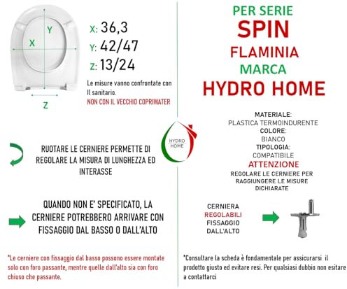 Copriwater compatibile con SPIN FLAMINIA termoindurente bianco CERNIERE FISSAGGIO DALL'ALTO by HYDRO HOME