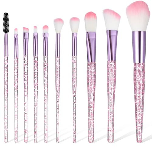 Set di pennelli per trucco con cristalli glitterati, set di pennelli per ombretto, 10 pennelli professionali per fondotinta contouring blush, set di pennelli per trucco per cipria illuminante blush