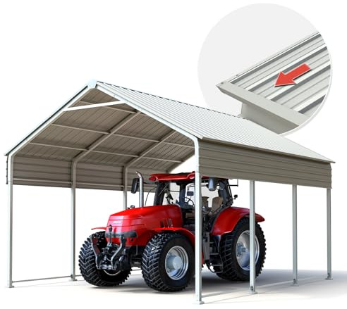 Quictent Heavy Duty 10x16 FT Vertical Roof Metal Carport, Pre-Drilled All Weather Storage Car Shelter for Tractor, Vehicles & Farm Equipment