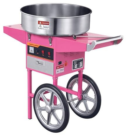 Candy Floss Machine with Cart, 1000W Power, Includes 500 Cotton Candy Sticks, Ideal for Commercial Use, Events and Parties