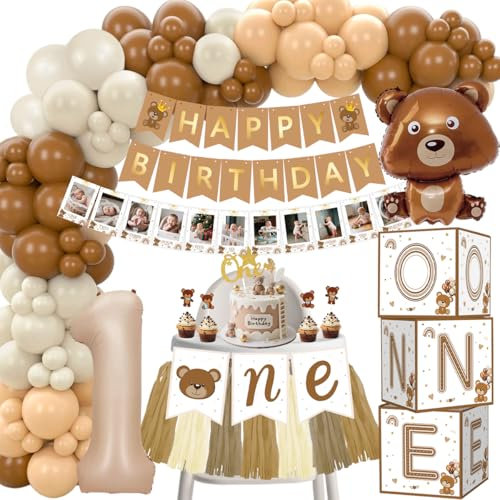 Decoration Anniversaire 1 An Garcon Fille, Ballon Anniversaire 1 An avec Banderole Happy Birthday, Guirlande Photo Bébé, Ballon Chiffre 1, Decoration Gateau, Boîte à Ballo pour Décoration 1 An