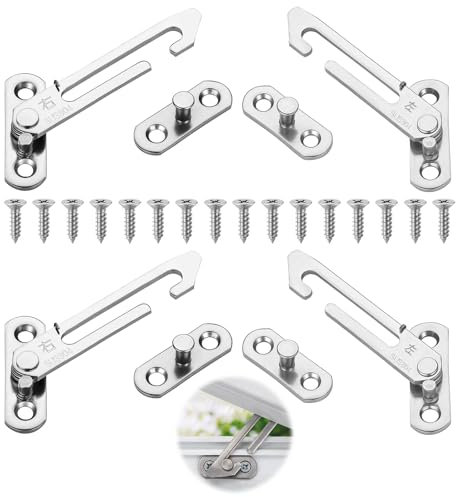 4 Pairs Window Restrictor for UPVC, Window Lock Stainless Steel, Window Latches Security Chrome, Window Catch Left Right Hand for Home School Kindergarten