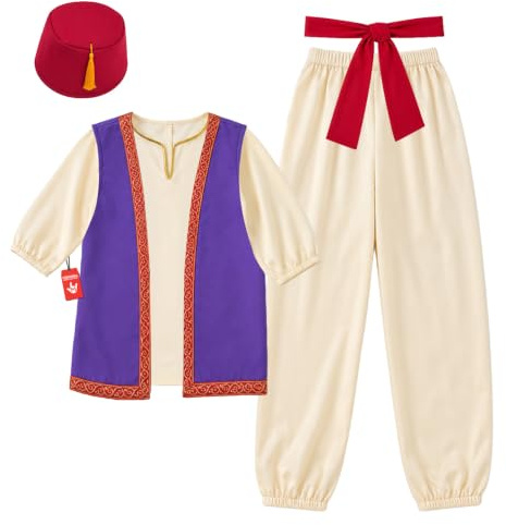 Morph Arabischer Prinz Kostüm Herren mit Weißer Tunika, Orientalisches Karneval Kostüm Herren, Faschingskostüme Männer