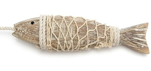 Raypontia Fisch Kunst Wandation, 2-teilige Holz Fischskulptur mit Fischernetz, Maritime Deko Für Eingang Seenhaus Laden Badezimmer Boote Balkon Bar Zuhause Wohnzimmer