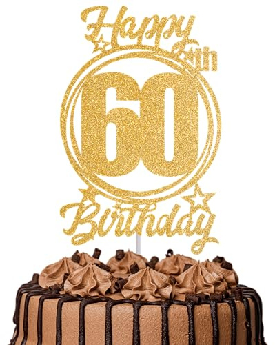1Pc Happy 60th Birthday Cake Topper – Gold Glitter “Cheers to 60 Years” Decoration | 60 & Fabulous Cake Topper for Women Men | Birthday Party or Anniversary Cake Decor Supplies