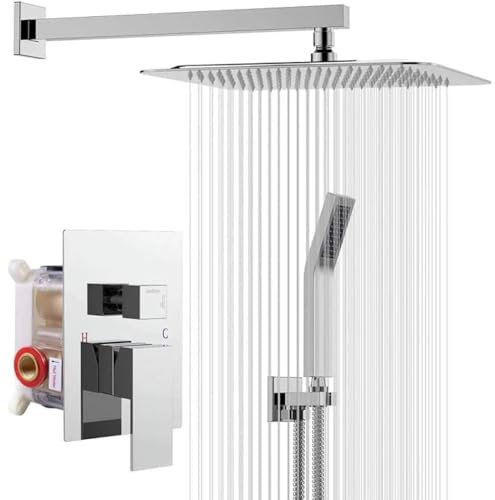 Kit Doccia Incasso 2 Uscite | Soffione Acciaio Inox Ultra Sottile | Doccino Ottone Cromato | Miscelatore Termostatico a 2 Vie e Flessibile Antistrappo | Design Moderno | Bagno Elegante