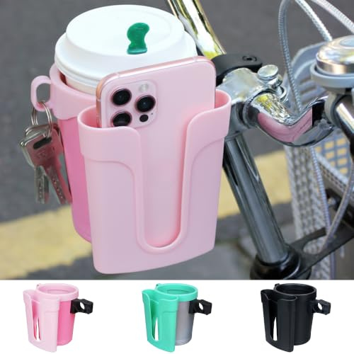 KozyGather Fahrradgetränkehalter mit Handy- & Schlüsselhalter | Universal für Erwachsenen- & Kinderfahrräder, E-Scooter & Roller | Doppel Pink Design