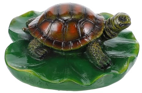 SHINEOFI Décoration Flottante de Bassin Tortue en Résine Réaliste Feuille de Lotus, Ornement Léger pour Fontaine D’étang Extérieur, Figurine Artisanale pour Jardin Aquatique